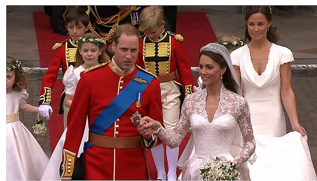 Casados, William e Kate deixam a abadia de Westminster