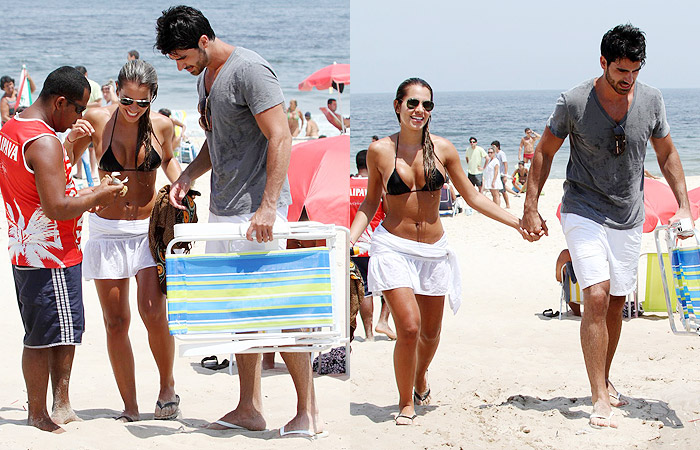 Ex-BBBs Adriana e Rodrigão curtem praia