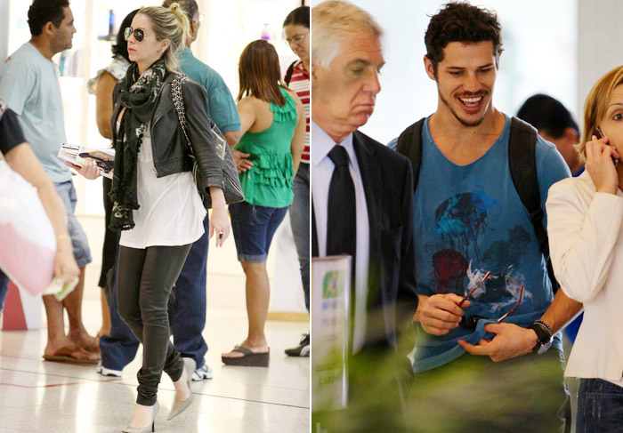 Danielle Winits e José Loreto circulam por aeroporto carioca
