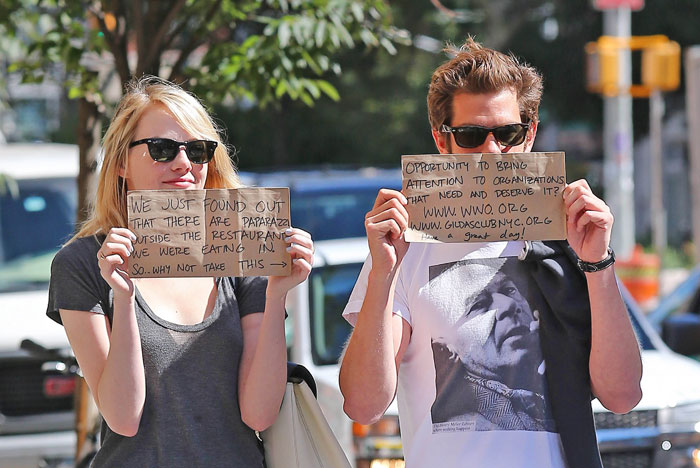Emma Stone e Andrew Garfield fazem o bem através dos paparazzi