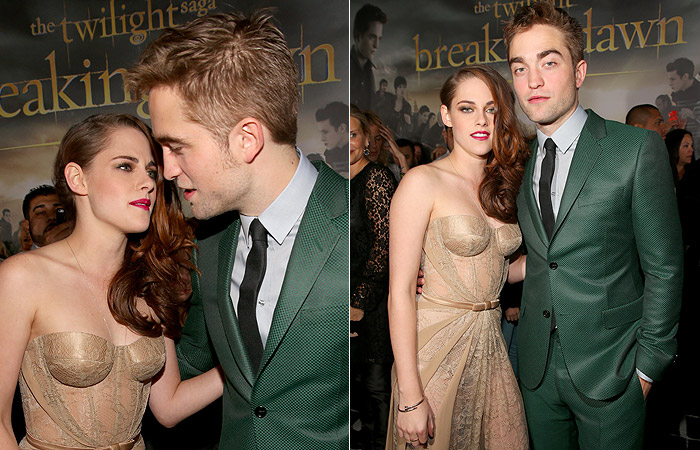 Kristen Stewart e Robert Pattinson posam abraçados em première de Amanhecer - Parte 2