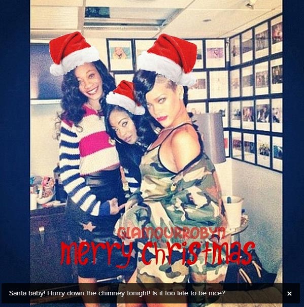 Rihanna se veste de Mamãe Noel sexy em Natal em família