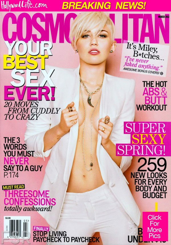 Miley Cyrus mostra parte dos seios na capa da revista Cosmopolitan