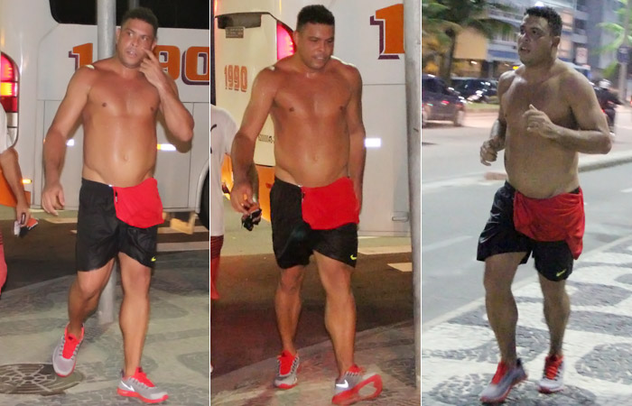 Ronaldo corre durante a noite no Rio protegido por seguranças 