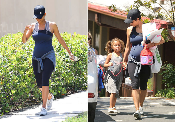 Halle Berry se exercita antes de buscar a filha na escola