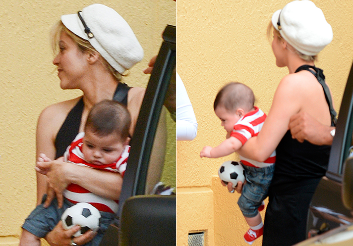  Shakira chega a hotel carregando Milan e uma pequena bola 