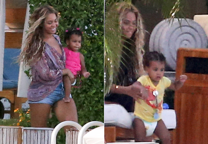 Beyoncé se diverte com a filha Blue Ivy à beira da piscina