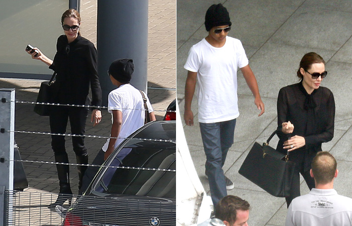 Angelina Jolie desembarca em Londres com o filho Maddox