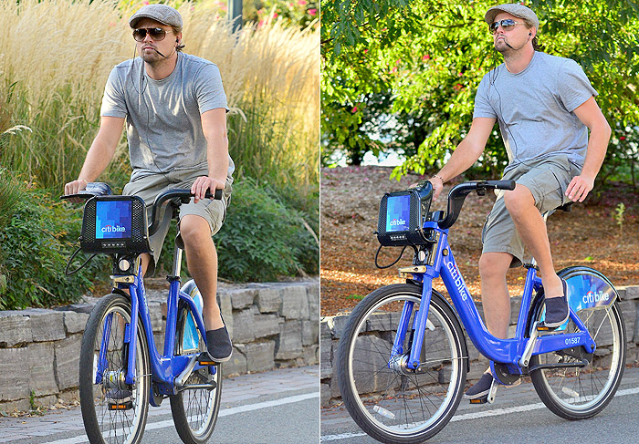Leonardo DiCaprio passeia de bicicleta ouvindo música