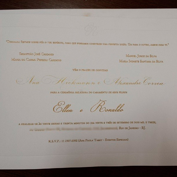 Marido de Ana Hickmann mostra convite de casamento de Naldo 
