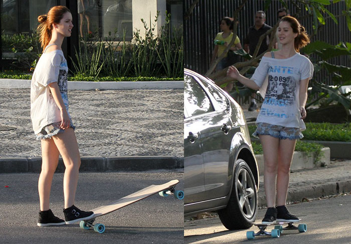 Radical... Nathalia Dill sai pra passear de skate com o namorado