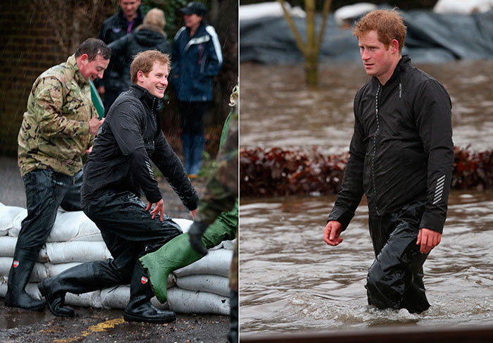 Príncipes William e Harry pegam no pesado e carregam sacos em ação contra as inundações