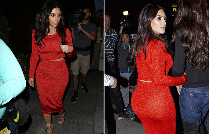 Vestido justo realça bumbum de Kim Kardashian em passeio