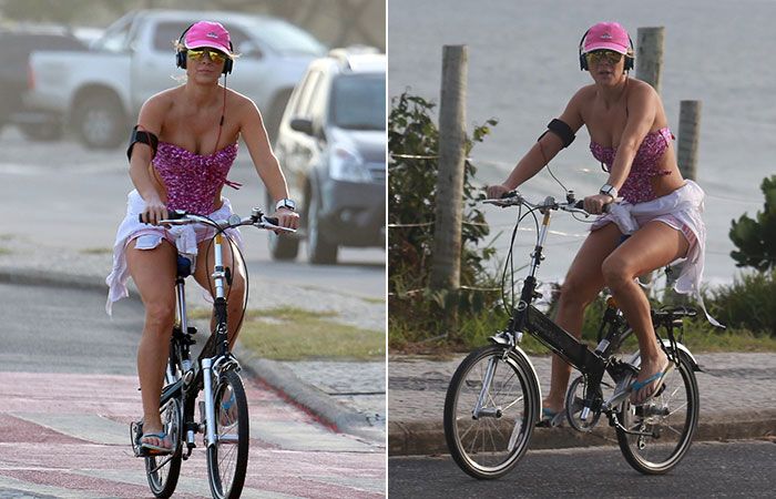  Christine Fernandes é flagrada pedalando na Barra da Tijuca