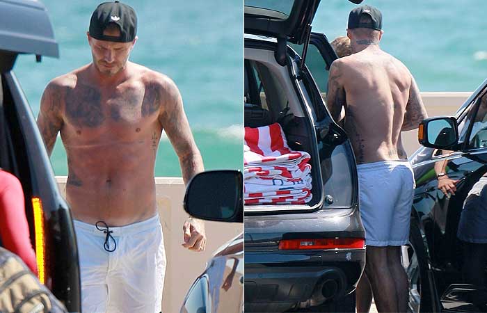Sem camisa, David Beckham mostra todo o seu físico em Los Angeles