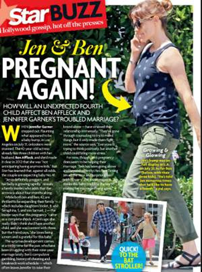 Revista continua insistindo na gravidez de Jennifer Garner