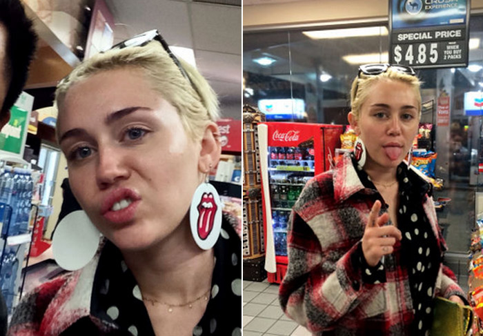 Miley Cyrus usa brincos do Rolling Stones em Hollywood