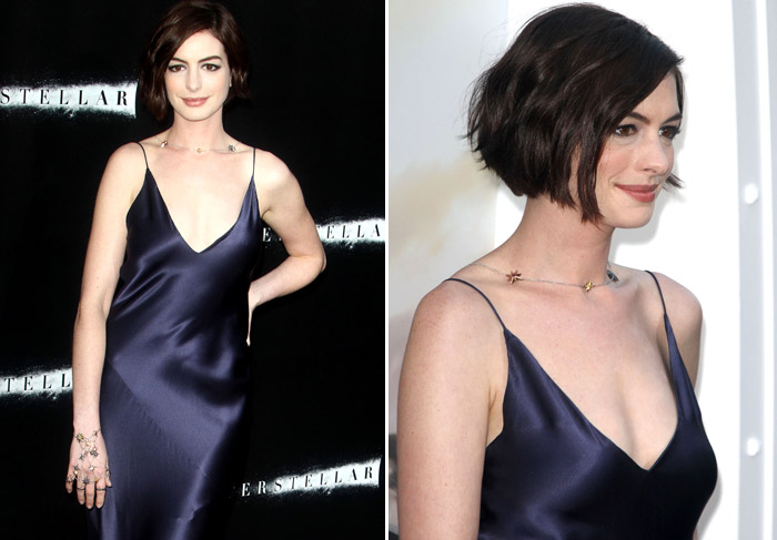 Anne Hathaway usa vestido ‘ousado’ em pré-estreia de filme