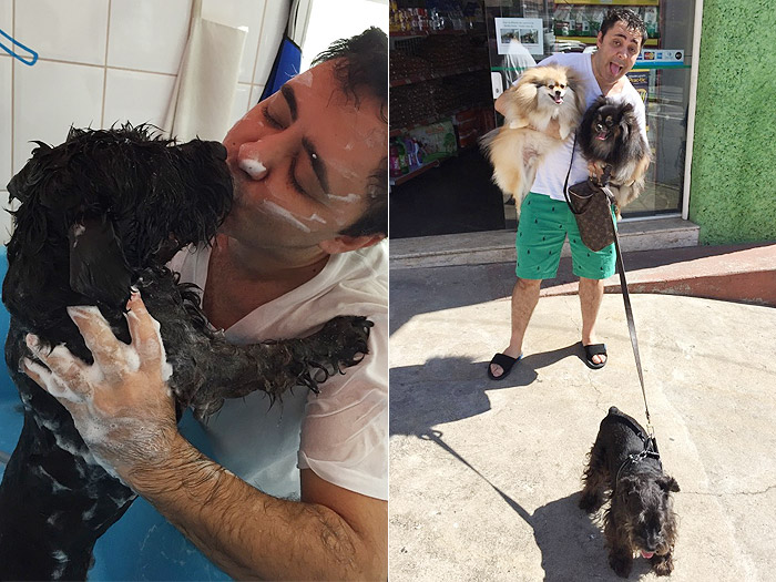 Julinho do Carmo dá banho em seus pets