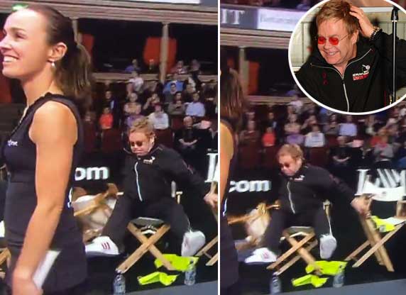Elton John leva tombaço durante jogo de tênis. Vídeo!