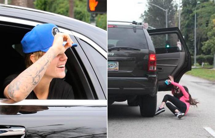 Fã de Justin Bieber cai de carro ao tentar persegui-lo