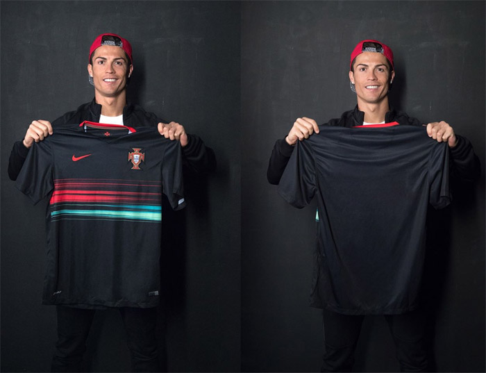 Cristiano Ronaldo mostra a nova camiseta da seleção portuguesa