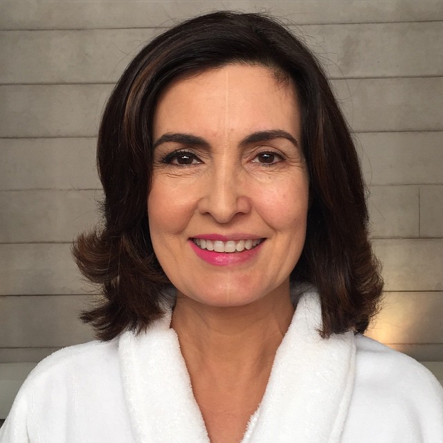 Fátima Bernardes mostra rosto meio maquiado para programa