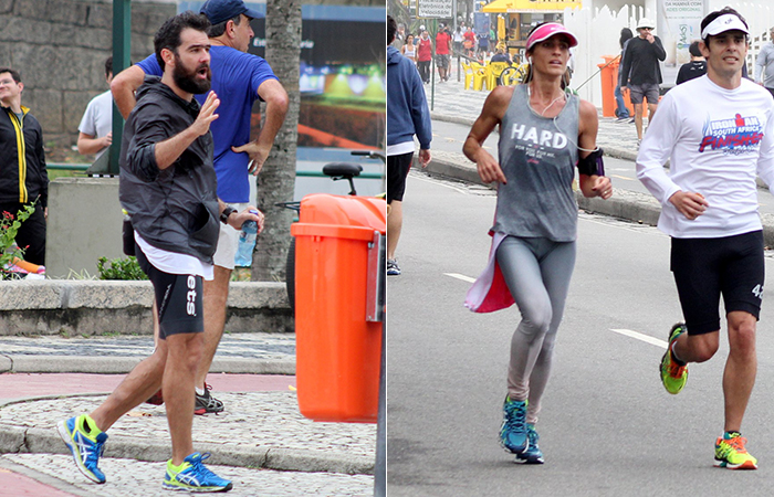 Cynthia Howlett e Thierry Figueira correm na orla do Leblon