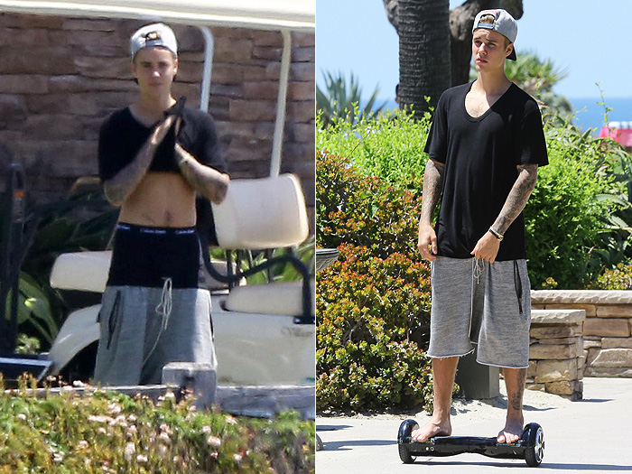 Justin Bieber quase perde as calças em Laguna Beach