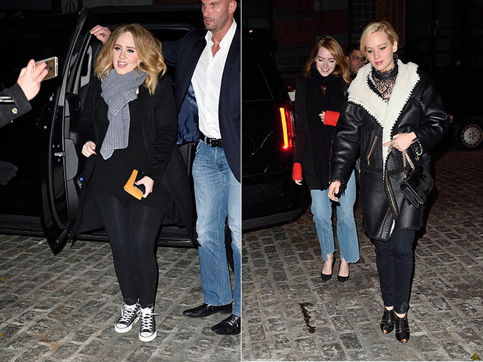 Adele se diverte com Emma Stone e Jennifer Lawrence
