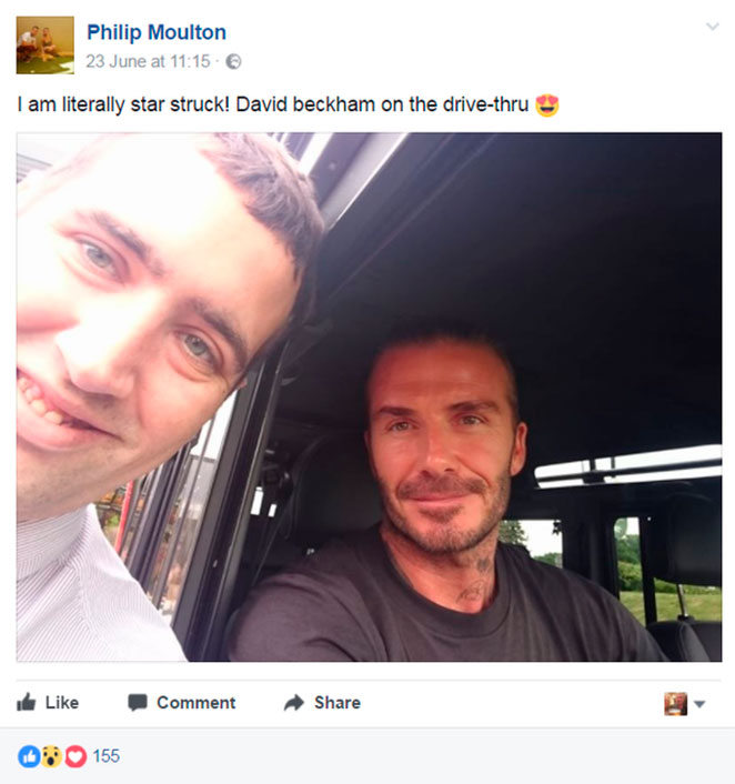 Funcionário do Mc Donald's se surpreende ao atender Beckham