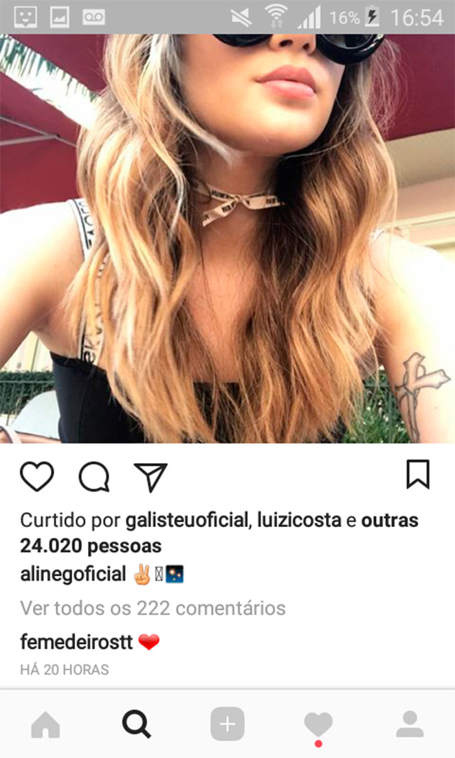 Fernando Medeiros comenta foto de Aline Gotschalg