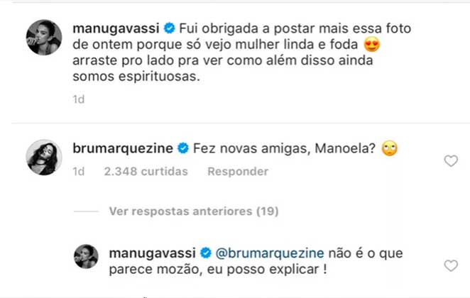 Manu Gavassi e Bruna Marquezine brincam nas redes sociais