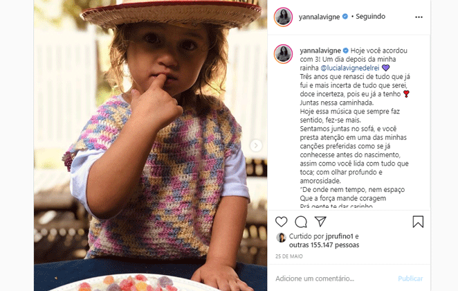 Yanna Lavigne se declara para a filha em homenagem de aniversário
