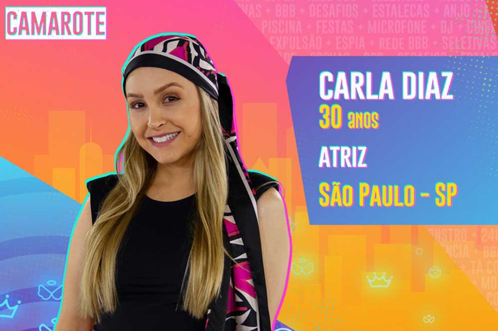 A atriz Carla Diaz nasceu na cidade de São Paulo e tem 30 anos. Desde os 2 anos no meio televisivo, atuou em diversos filmes e novelas