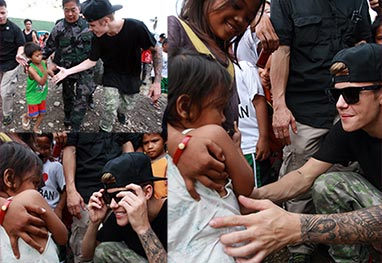 Justin Bieber visita vítimas de tufão nas Filipinas - Getty Image e Reprodução Instagram