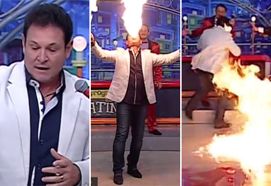 Susto! Luís Ricardo se queima ao vivo durante Programa do Ratinho - Reprodução/SBT