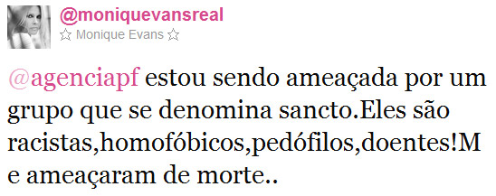 Monique Evans diz que está sendo ameaçada de morte