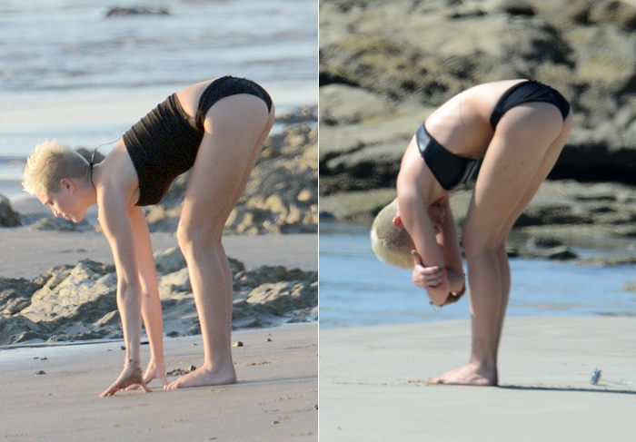 Novas fotos de férias mostram Miley Cyrus fazendo ioga de biquíni minúsculo