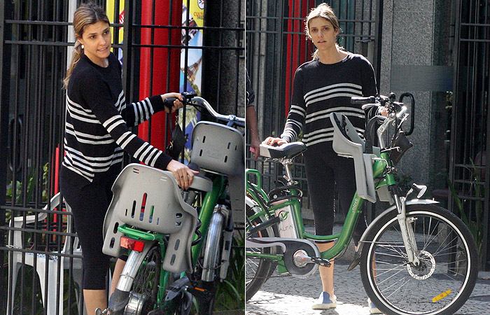 Fernanda Lima vai à academia de bicicleta