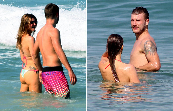 Fernanda Lima e Rodrigo Hilbert namoram no mar do Leblon