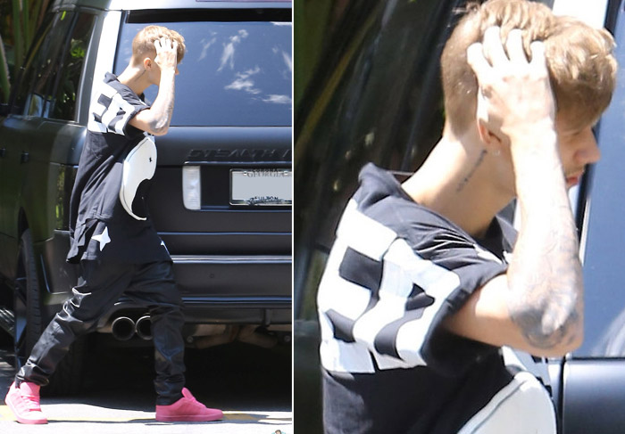Justin Bieber é fotografado ao chegar ao estúdio, em Hollywood