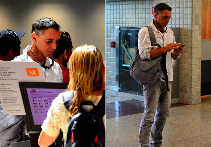 Guilherme Leme esbanja estilo enquanto faz check-in em aeroporto do Rio