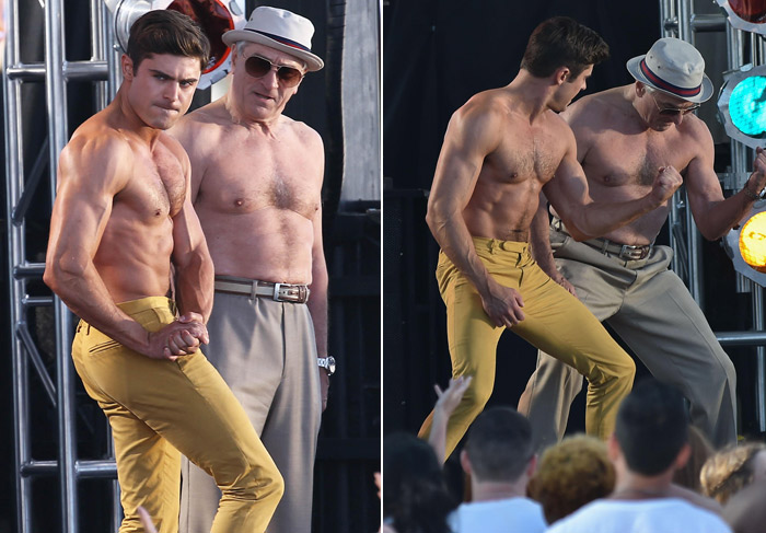 Zac Efron e Robert de Niro tiram a camisa para exibir os músculos