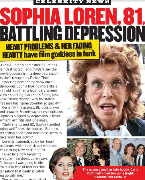 Sophia Loren tem problemas cardíacos e sofre de depressão