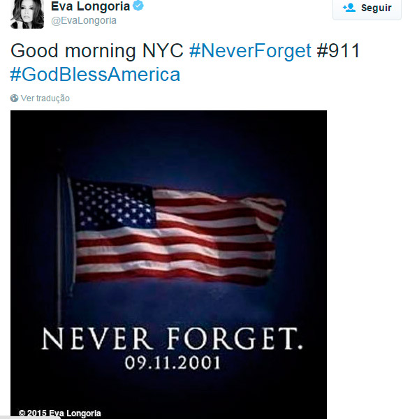 Eva Longoria usou o Twitter e relembrou o triste episódio