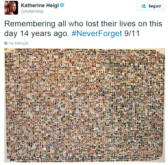 Katherine Heigl publicou uma montagem com todos os rostos das pessoas que faleceram no 11 de setembro