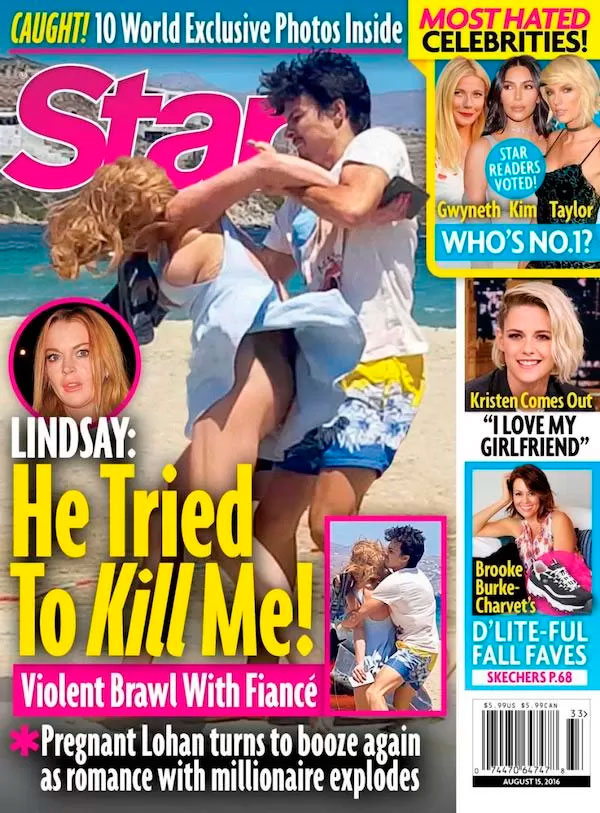 Revista mostra Lindsay Lohan sendo agredida pelo ex-noivo