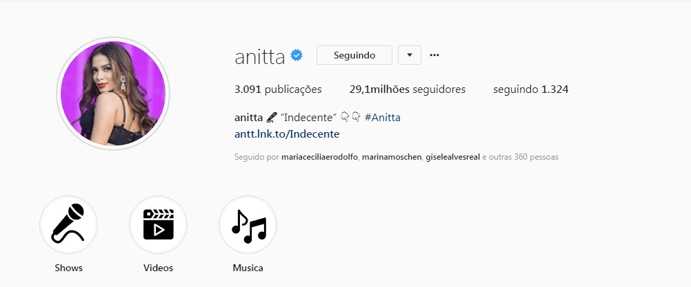 Número de seguidores da Anitta