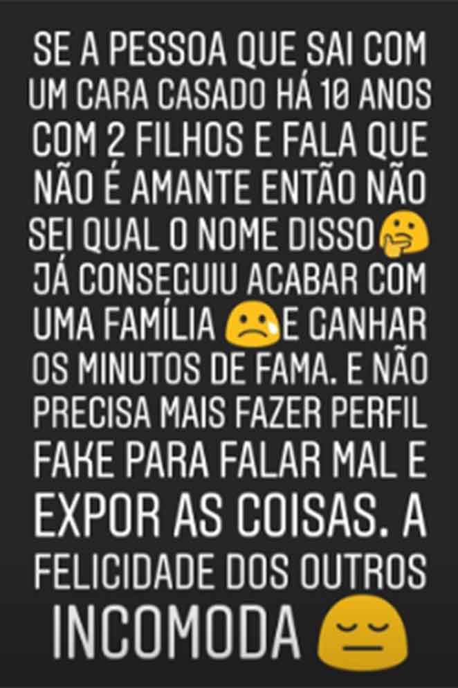 Drika Marinho também falou do assunto, na internet